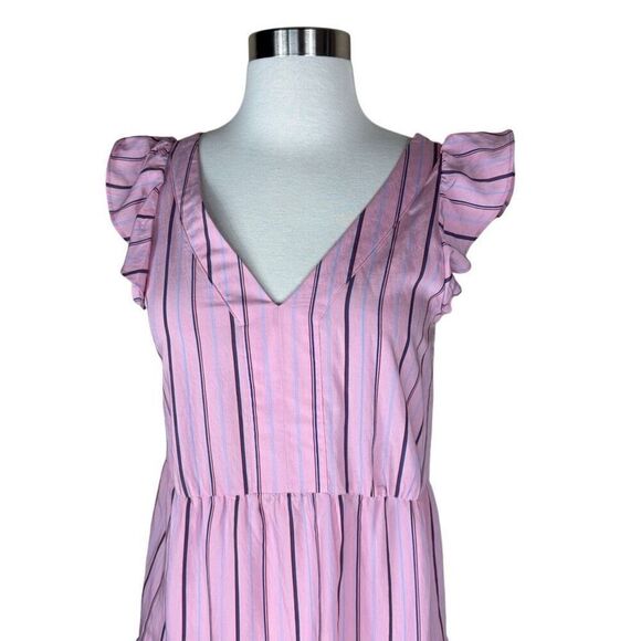 New Loft Pink Striped Sleeveless A Line Midi Dress Size XS Lightweight Relaxed - Picture 9 of 9